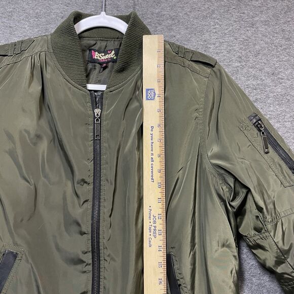 B. Sweet Olive Green Bomber Style Jacket Junior's Size XL Black Trim Pockets - Picture 12 of 16